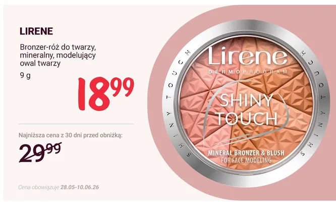 Bronzer-róż do twarzy mineralny modelujący owal twarzy LIRENE promocja w Rossmann