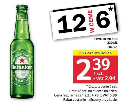 Piwo Heineken 330 ml promocja w Selgros