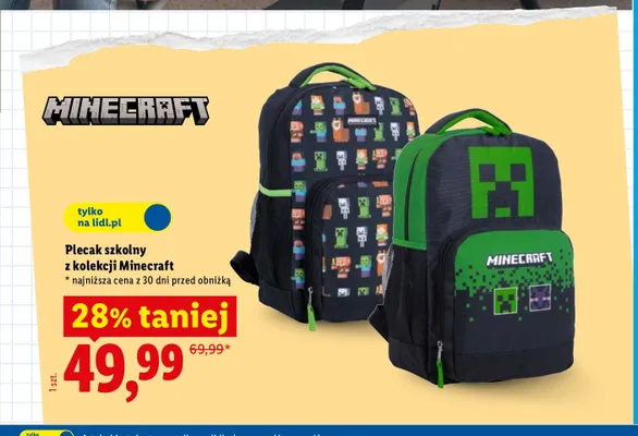 Plecak szkolny z kolekcji Minecraft promocja w Lidl