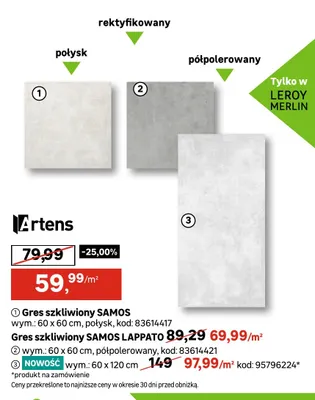 Gres szkliwiony Samos 60x60 cm Artens promocja w Leroy Merlin