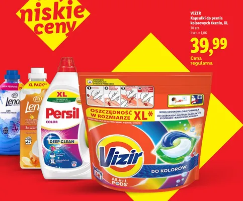 Kapsułki do prania kolorowych tkanin Vizir All-in-1 Pods XL promocja w Lidl