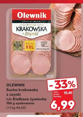 Kiełbasa krakowska sucha z szynki Olewnik promocja w Kaufland