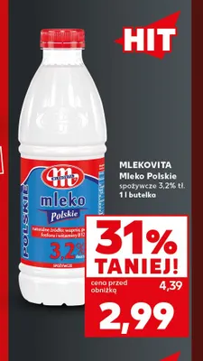 Mleko polskie spożywcze Mlekovita 3,2% promocja w Kaufland