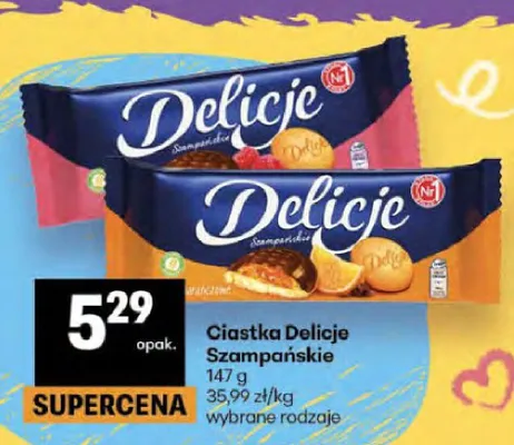 Ciastka Delicje Szampańskie pomarańczowe promocja w Delikatesy Centrum