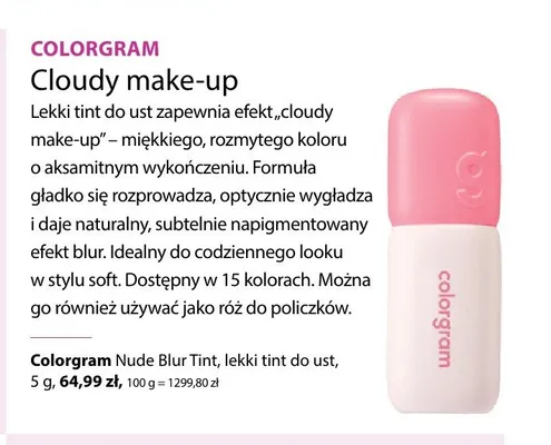 Lekki tint do ust Colorgram Nude Blur Tint promocja w Hebe
