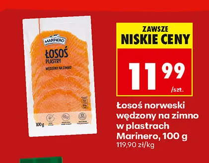 Łosoś norweski wędzony na zimno w plastrach Marinero promocja w Biedronka