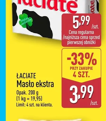 Masło ekstra Łaciate promocja w Aldi