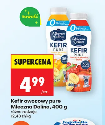 Kefir owocowy Pure banan truskawka jabłko Mleczna Dolina promocja w Biedronka