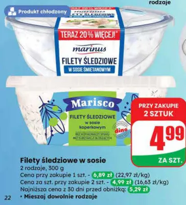 Filety śledziowe w sosie 2 rodzaje promocja w Dino