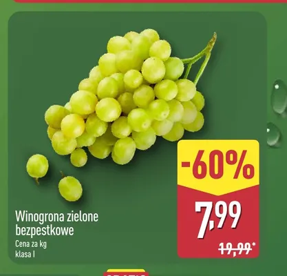 Winogrona zielone bezpestkowe promocja w Aldi