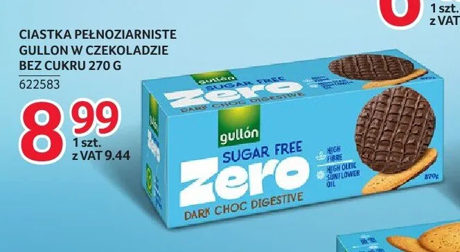 Ciastka pełnoziarniste w czekoladzie bez cukru gullón promocja w Selgros