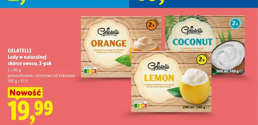 Lody w naturalnej skórce owocu cytrynowe Gelatelli 2-pak promocja w Lidl