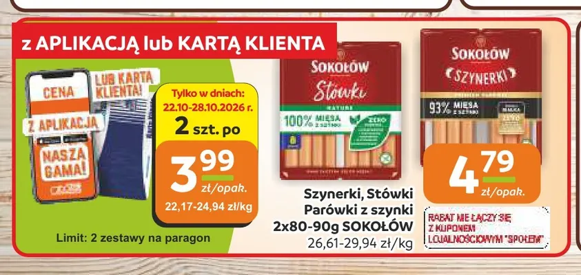 Parówki z szynki Stówki Sokołów promocja w Społem Częstochowa