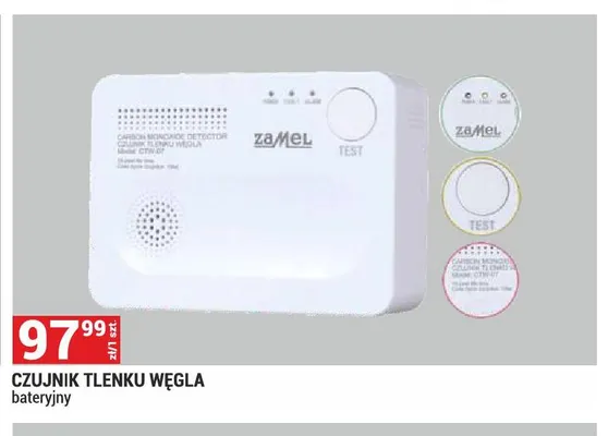 Czujnik tlenku węgla bateryjny Zamel promocja w Merkury Market