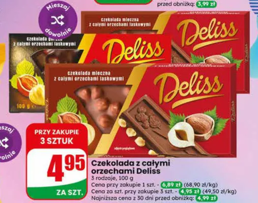 Czekolada mleczna z całymi orzechami laskowymi Deliss promocja w Dino