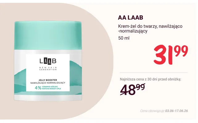 Krem-żel do twarzy nawilżająco-normalizujący AA LAAB promocja w Rossmann