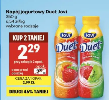 Napój jogurtowy Duet Jovi truskawka-kiwi promocja w Delikatesy Centrum