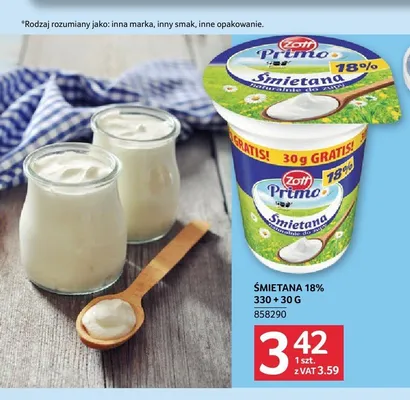 Śmietana 18% Zott Primo promocja w Selgros