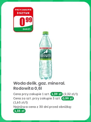 Woda mineralna gazowana delikatnie Rodowita promocja w Dino