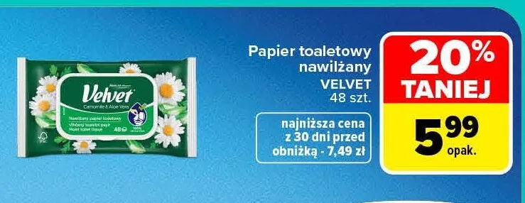 Papier toaletowy nawilżany Velvet promocja w Carrefour Market