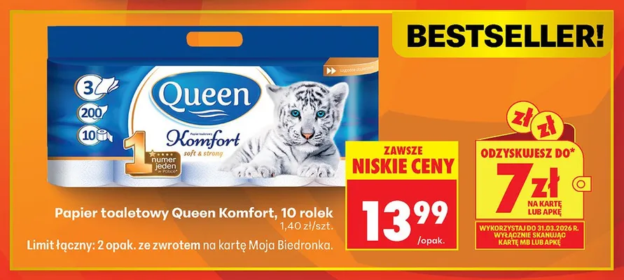 Papier toaletowy Queen Komfort, 10 rolek promocja w Biedronka