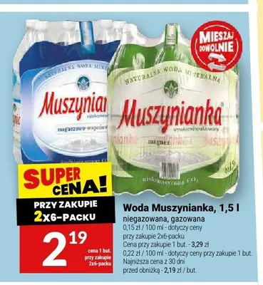 Woda mineralna Muszynianka gazowana 6-pak 1,5 l promocja w Twój Market