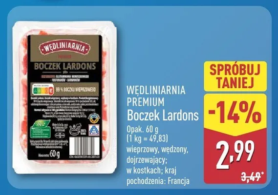 Boczek lardons Auchan promocja w Aldi