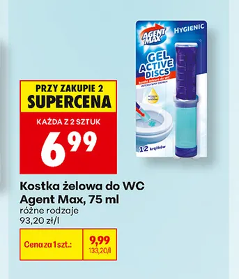 Kostka żelowa do WC Agent Max promocja w Biedronka