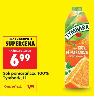 Sok pomarańczowy 100% Tymbark promocja w Biedronka