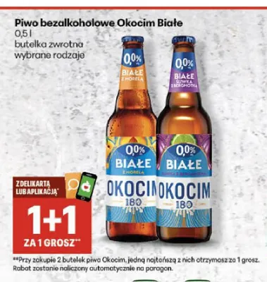 Piwo bezalkoholowe Okocim Białe z morelą promocja w Delikatesy Centrum