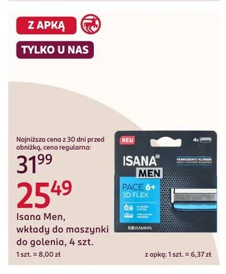 Wkłady do maszynki do golenia Isana Men Pace 6+ 3D Flex promocja w Rossmann
