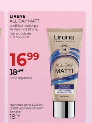 Podkład matujący do twarzy Lirene All Day Matt! 14 Karmel promocja w Drogerie Jawa