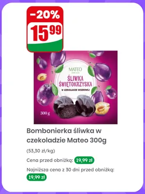 Bombonierka śliwka w czekoladzie Mateo promocja w Dino