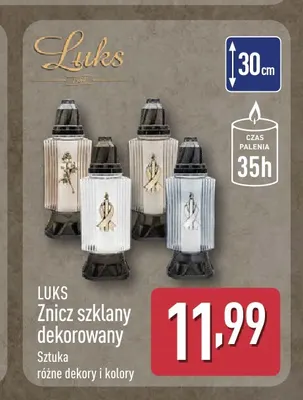 Znicz szklany dekorowany Luks promocja w Aldi