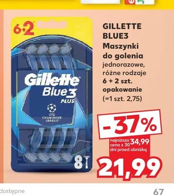 Maszynki do golenia jednorazowe Gillette Blue3 8-pak promocja w Kaufland