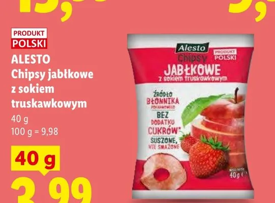 Chipsy jabłkowe z sokiem truskawkowym Alesto promocja w Lidl
