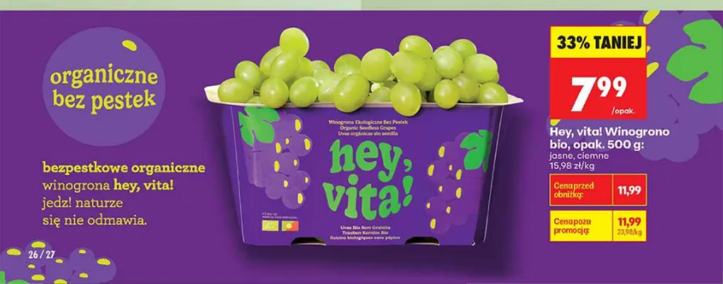 Winogrono bio ciemne Hey, vita! promocja w Biedronka