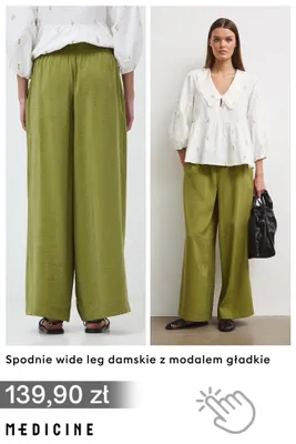 Spodnie wide leg damskie z modalem gładkie Medicine promocja w Medicine