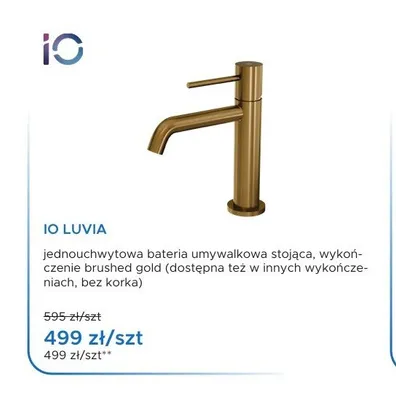 Bateria umywalkowa stojąca iO Luvia brushed gold promocja w Blu Salony Łazienek