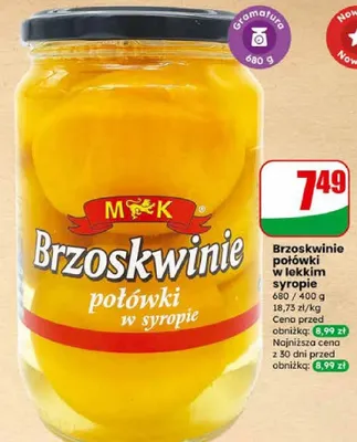Brzoskwinie w lekkim syropie promocja w Dino