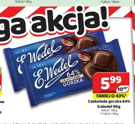 Czekolada gorzka 64% E.Wedel promocja w Delfin