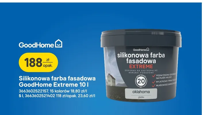 Silikonowa farba fasadowa GoodHome Extreme promocja w Castorama