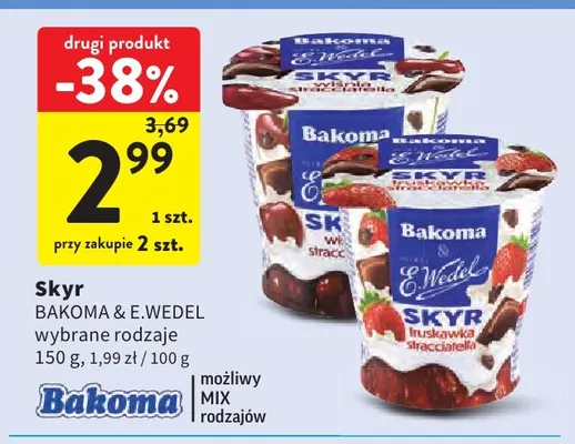 Skyr wiśnia stracciatella Bakoma & E.Wedel Bakoma & E. Wedel promocja w Intermarche
