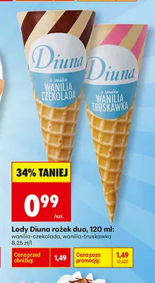 Lody Diuna rożek duo wanilia-czekolada promocja w Biedronka