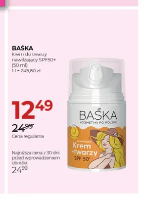 Baśka krem do twarzy nawilżający SPF50+ promocja w Drogerie Jawa
