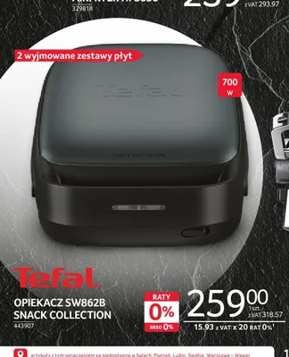 Opiekacz Tefal SW862B Snack Collection 700W 2 wyjmowane zestawy płyt promocja w Selgros