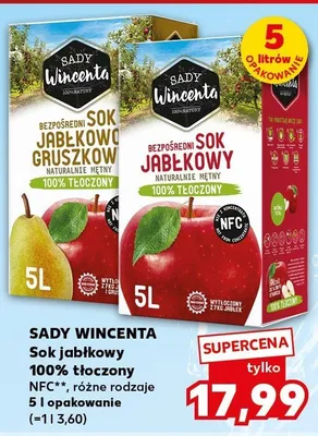Sok jabłkowy 100% tłoczony NFC Sady Wincenta promocja w Kaufland