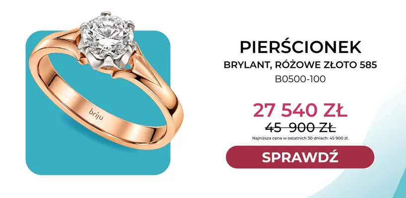 Pierścionek brylant różowe złoto 585 B0500-100 Briju promocja w Briju