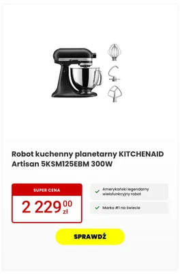 Robot kuchenny planetarny KitchenAid Artisan promocja w Media Expert