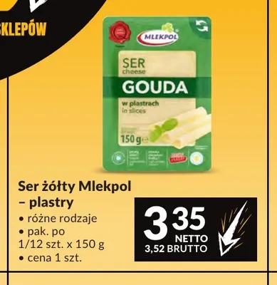 Ser żółty w plastrach Mlekpol promocja w Makro
